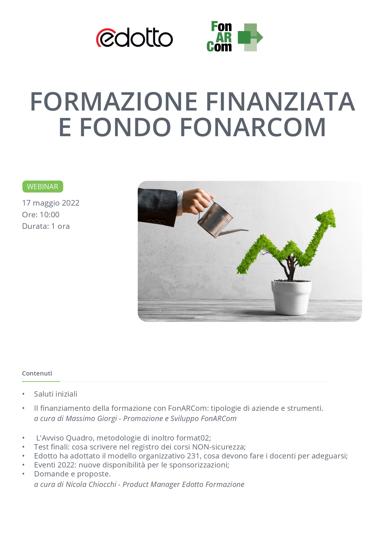 webinar formazione finanziata e Fondo Fonarcom 17 maggio 